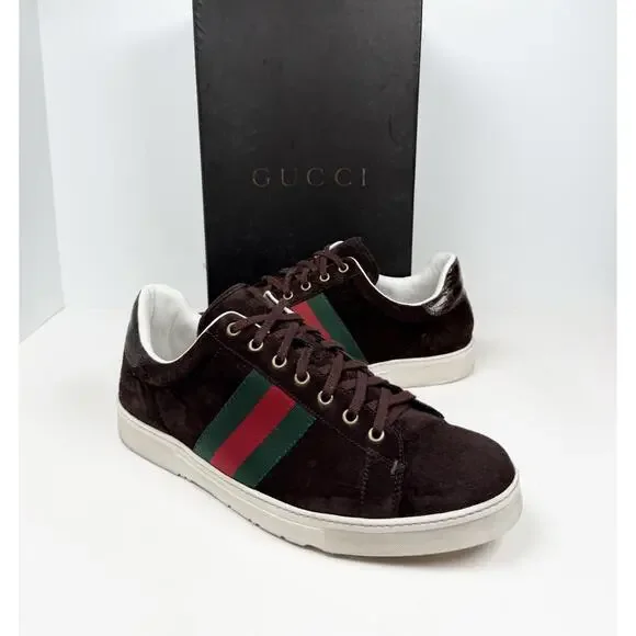 Size 10.5US - Gucci Ace Web Brown Suede Sneakers🤎 - Picture 2 of 11